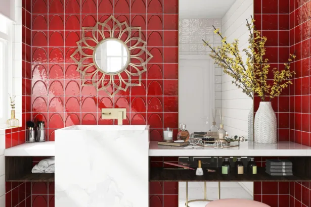 La touche de couleur parfaite : mosaïque rouge pour une salle de bain tendance