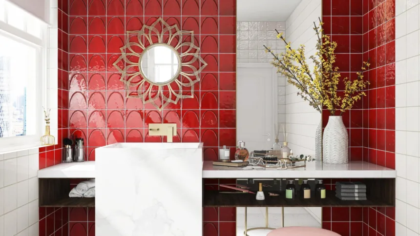 La touche de couleur parfaite : mosaïque rouge pour une salle de bain tendance